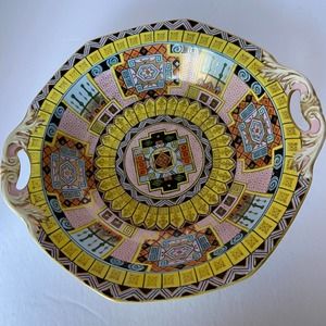 oritake M Bowl Aztec Design Rare Unusual Conversation Piece Vintage Japan EUC